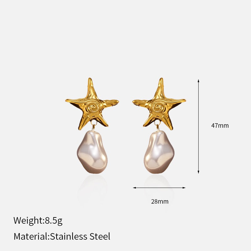 Swirl starfish pearly earrings