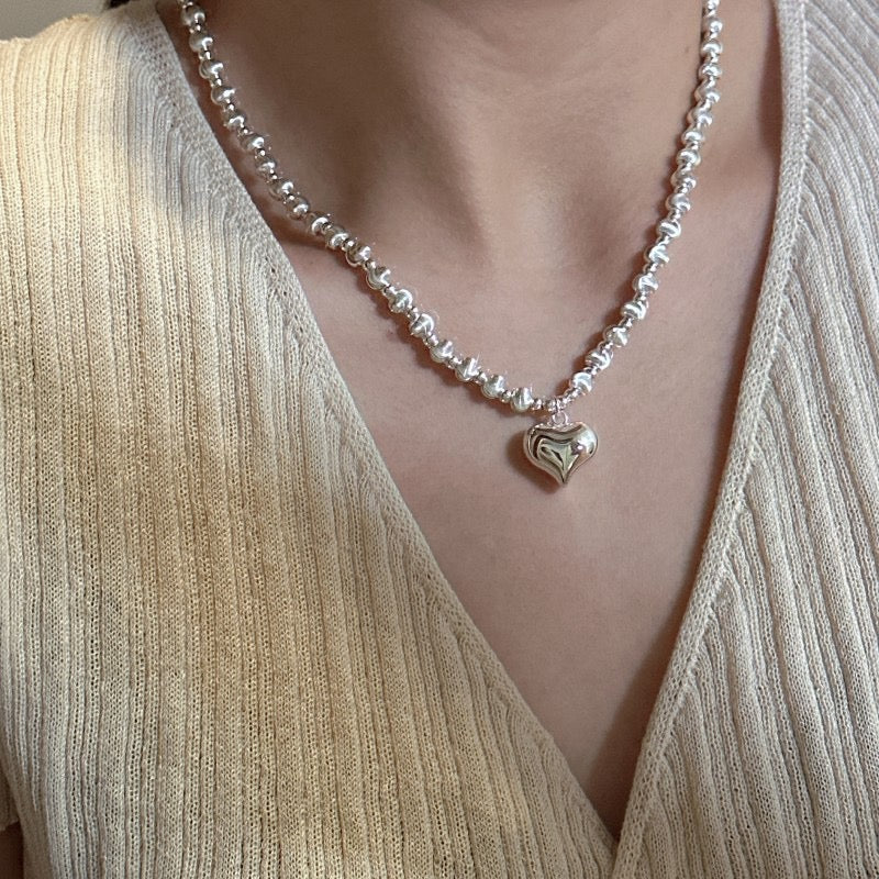 Cateye sterling silver heart necklace