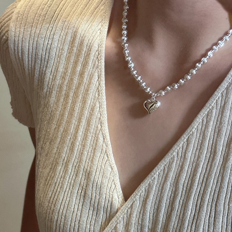 Cateye sterling silver heart necklace