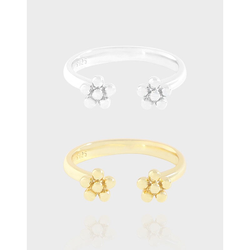 Twin flower silver rings