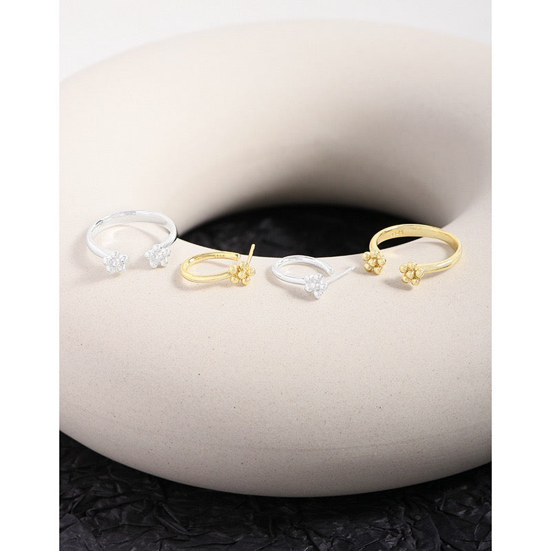 Twin flower silver rings