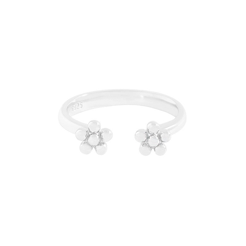 Twin flower silver rings