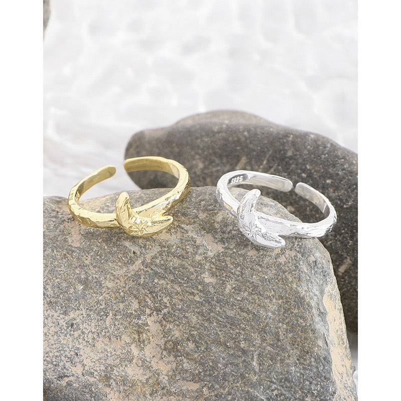 New moon silver ring