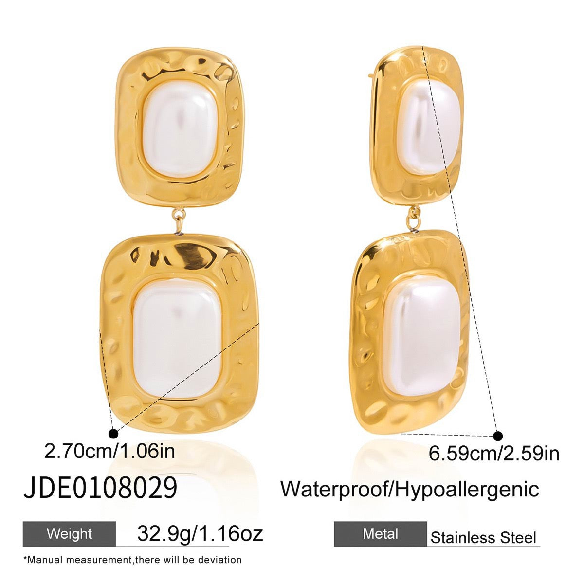 Vintage statement white square earrings