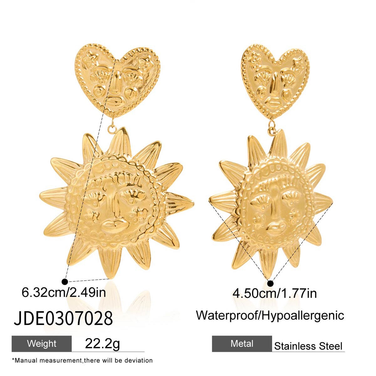 Smile sun heart earrings