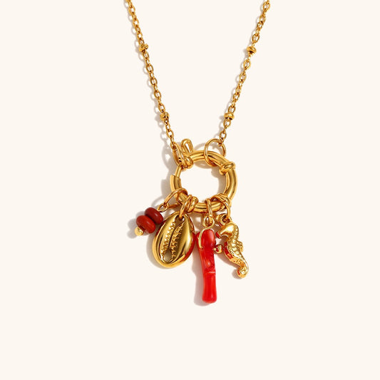 Red coral shell necklace