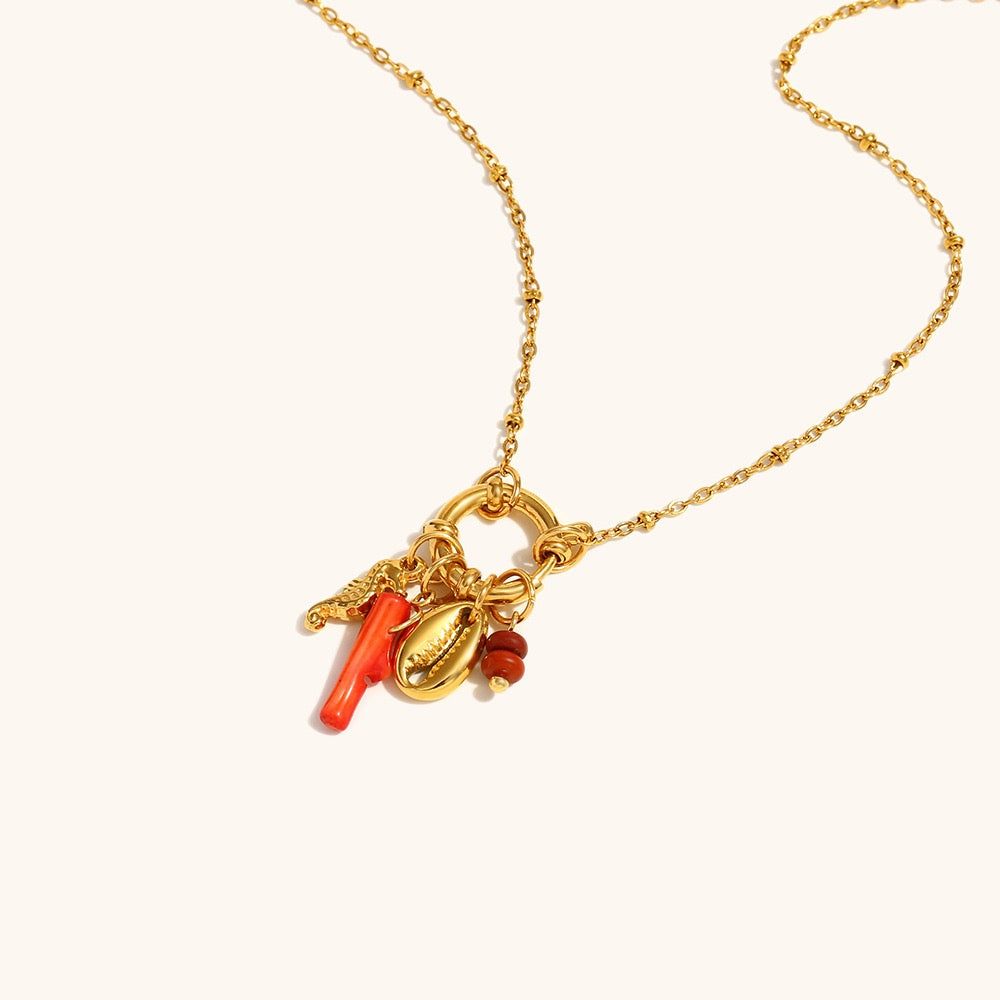 Red coral shell necklace