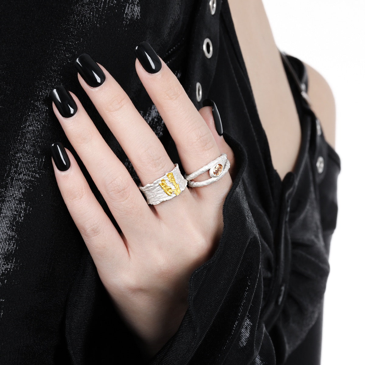 Orange rock silver ring