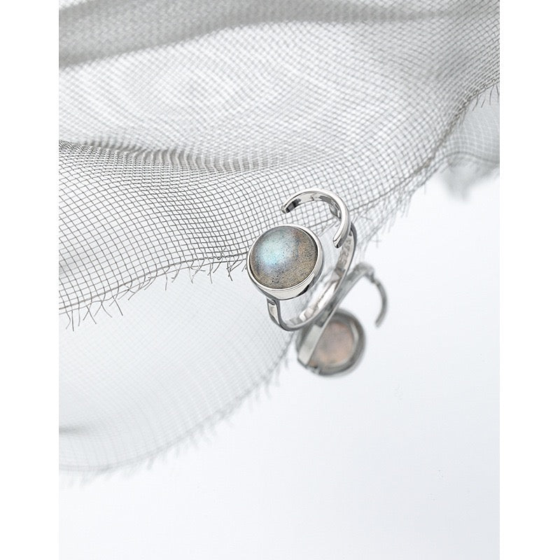 Moon star sterling silver ring