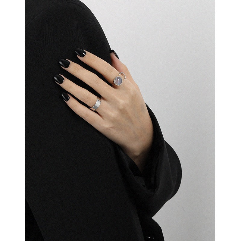 Moon star sterling silver ring