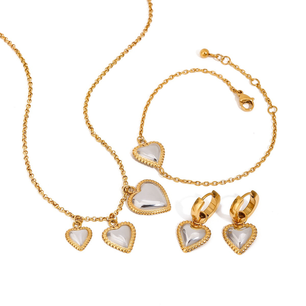 Two tones heart earrings