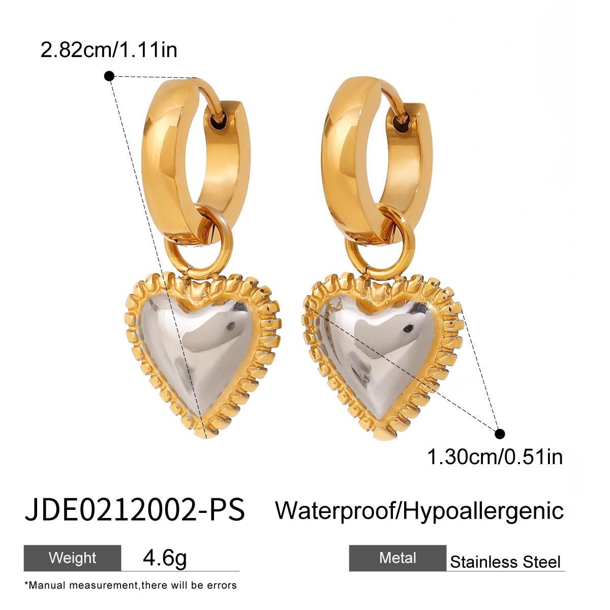 Two tones heart earrings