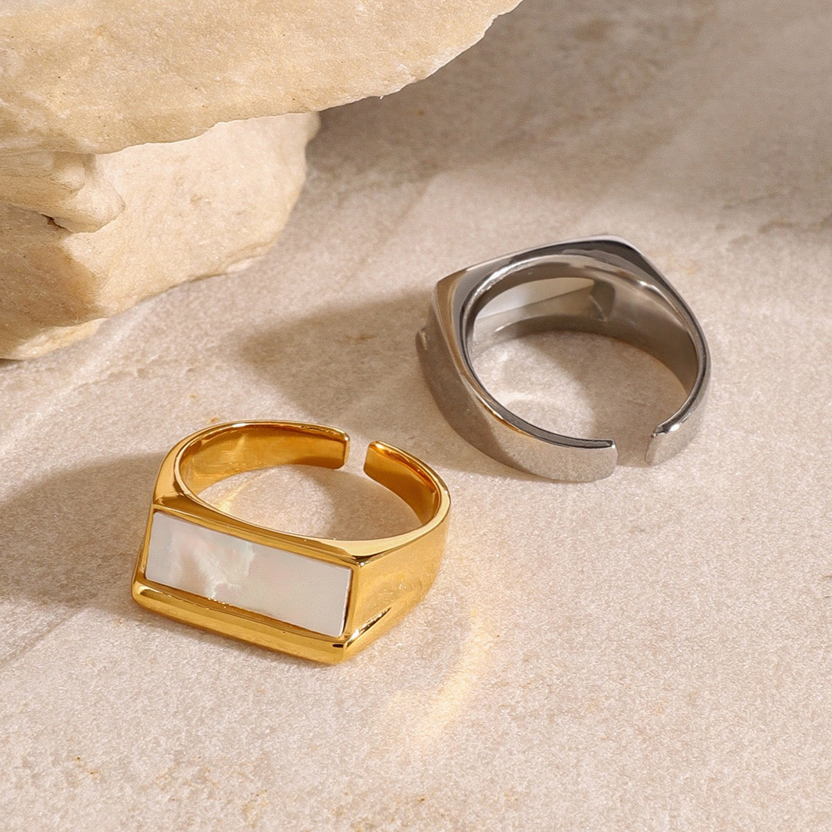 Estes White mother of pearl rings