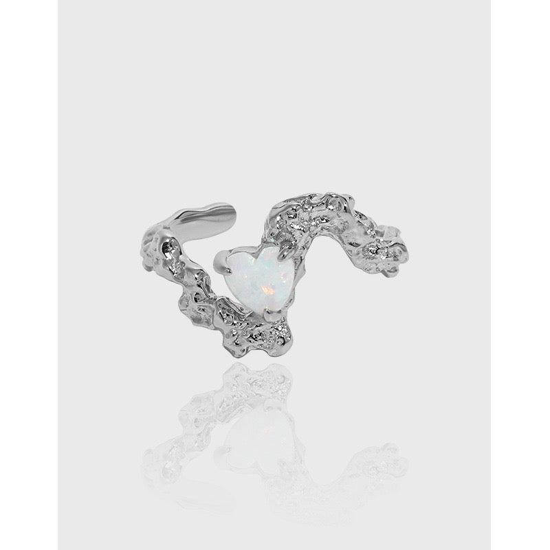 Heart opal silver ring