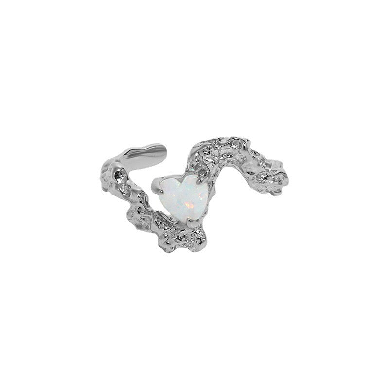 Heart opal silver ring