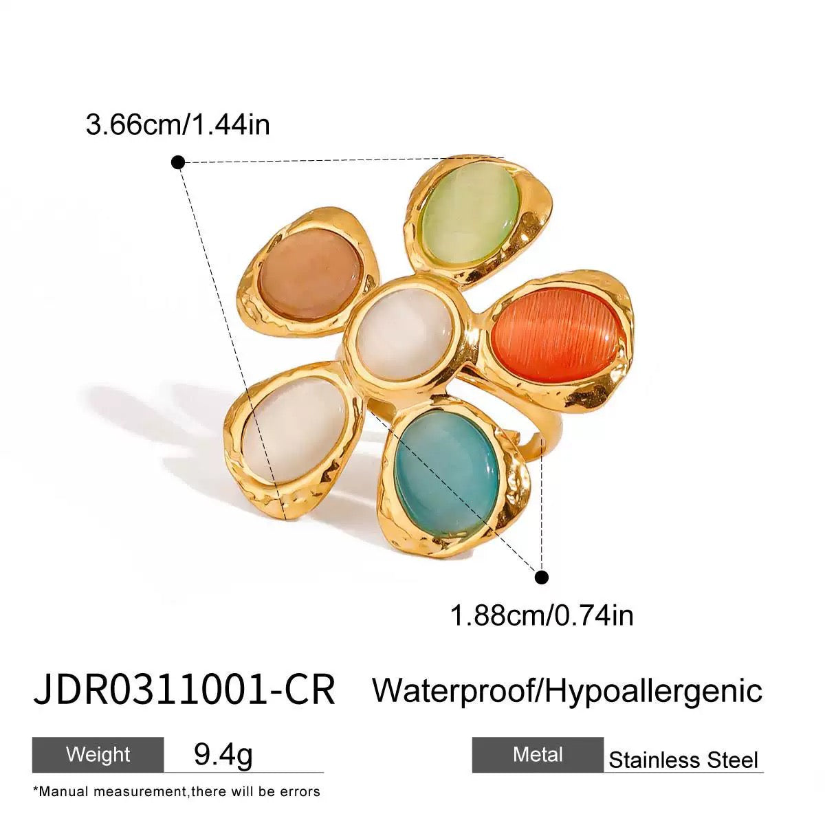 Rainbow cateye flower rings