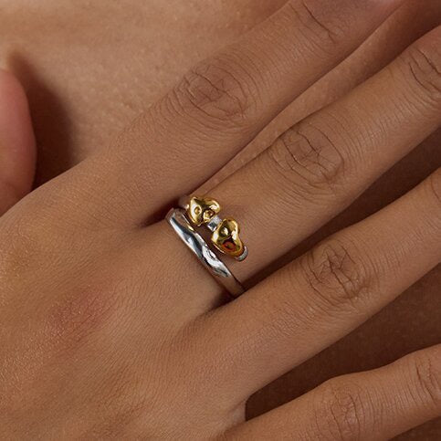 Two tone hearts mushroom ring