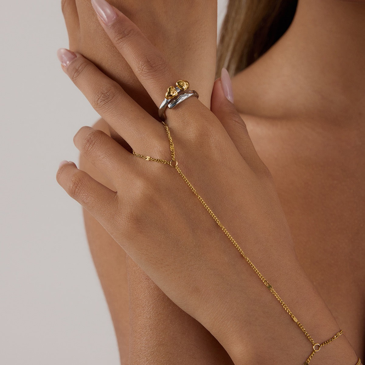 Two tone hearts mushroom ring