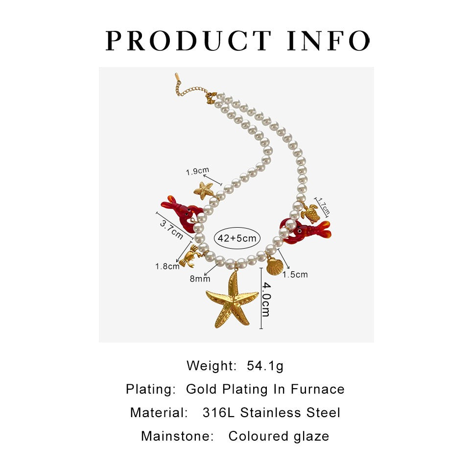 Red lobster starfish charm necklace