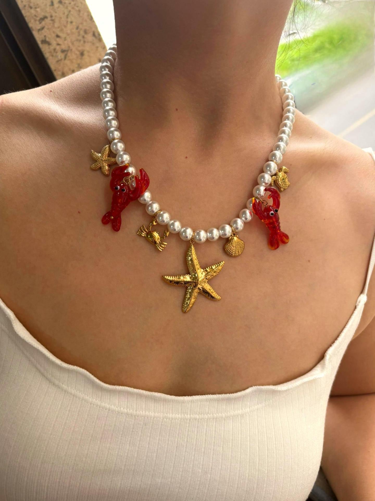 Red lobster starfish charm necklace