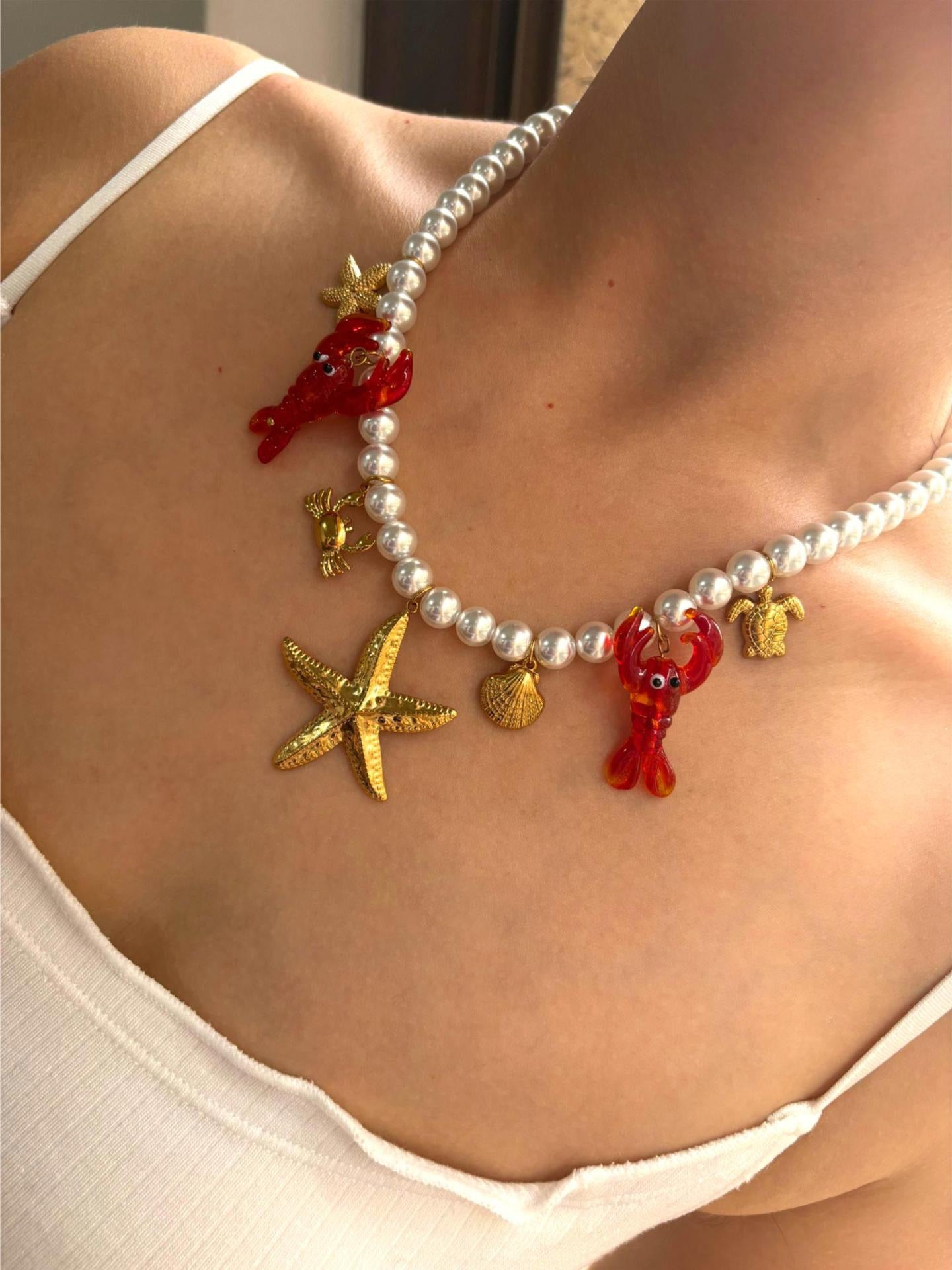 Red lobster starfish charm necklace