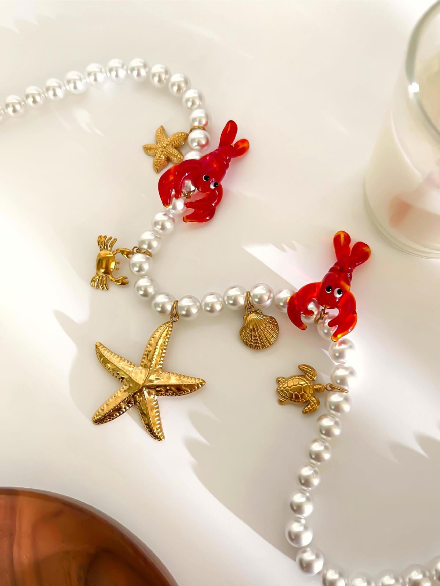 Red lobster starfish charm necklace