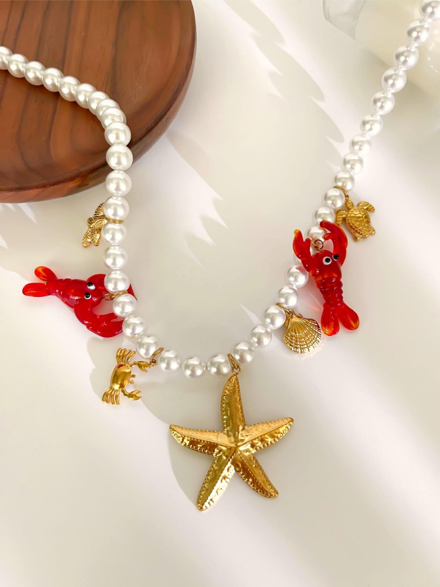 Red lobster starfish charm necklace