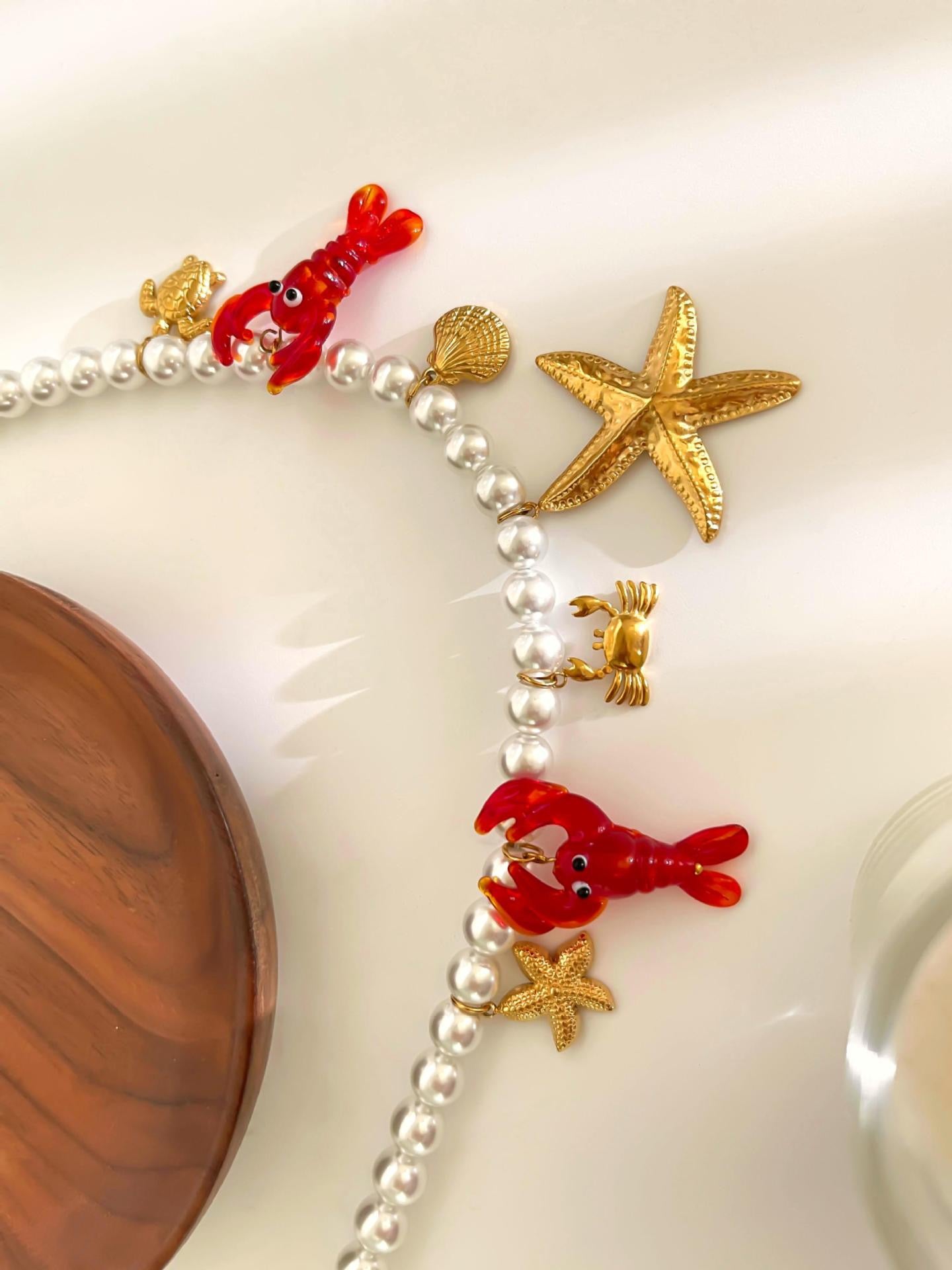 Red lobster starfish charm necklace