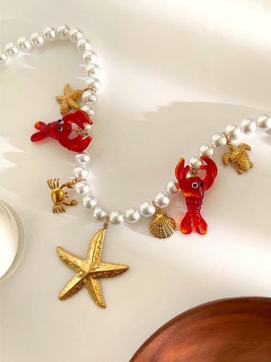 Red lobster starfish charm necklace