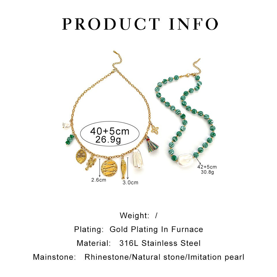 Green fish charm necklace