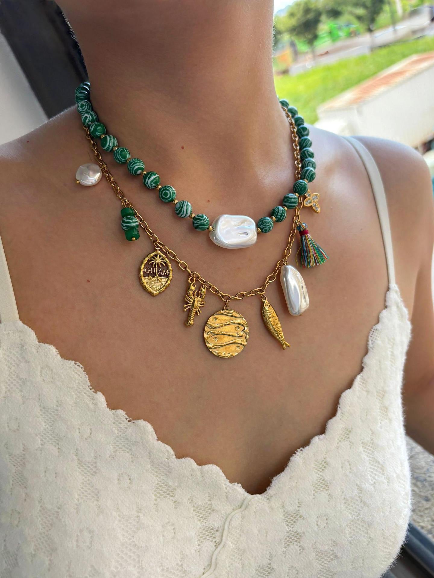 Green fish charm necklace