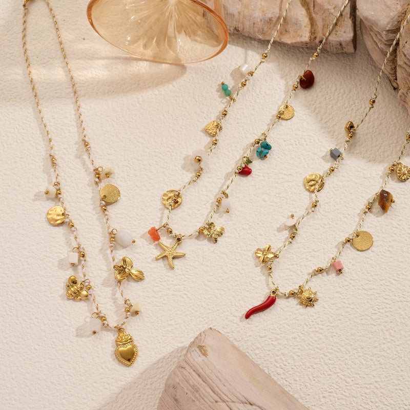 Dainty charm white rope necklace