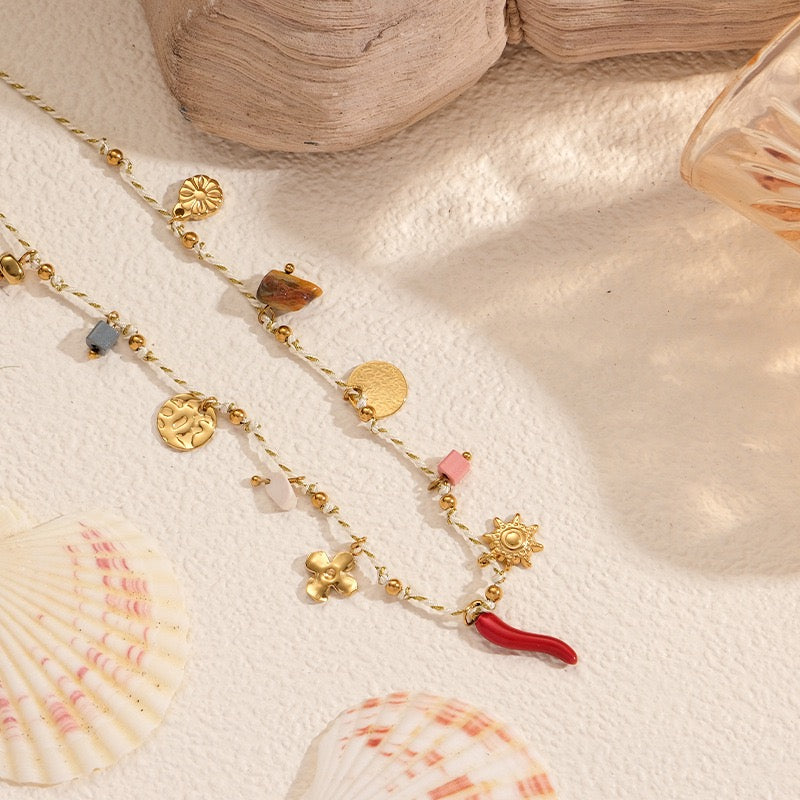 Dainty charm white rope necklace