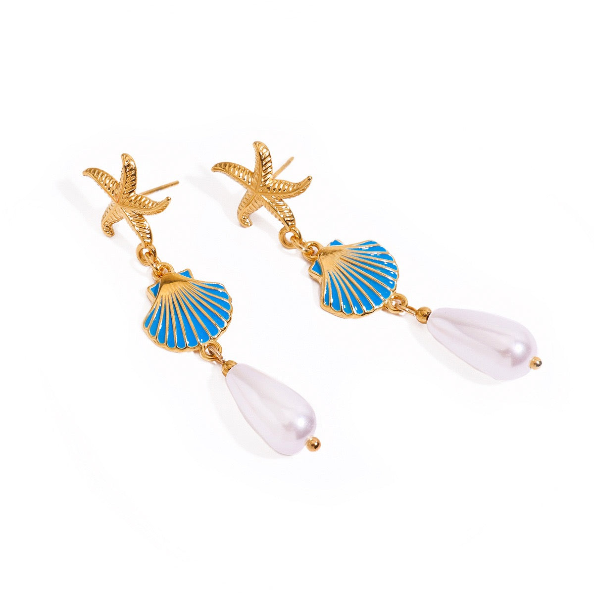 Blue shell starfish earrings