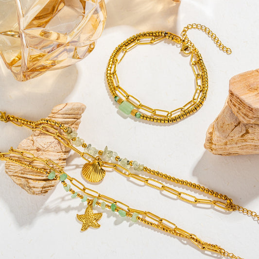 Green stone ocean layer bracelets