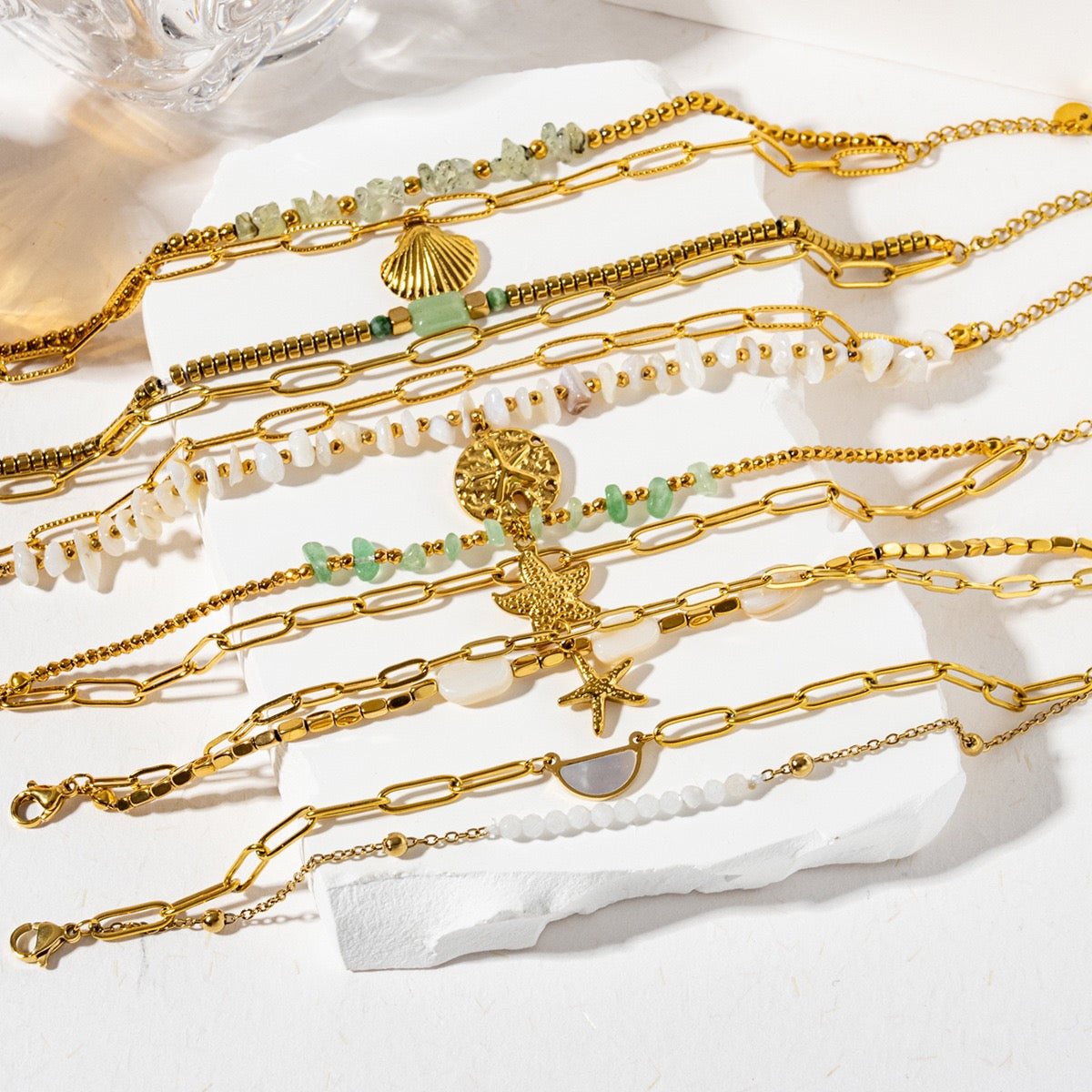 Green stone ocean layer bracelets