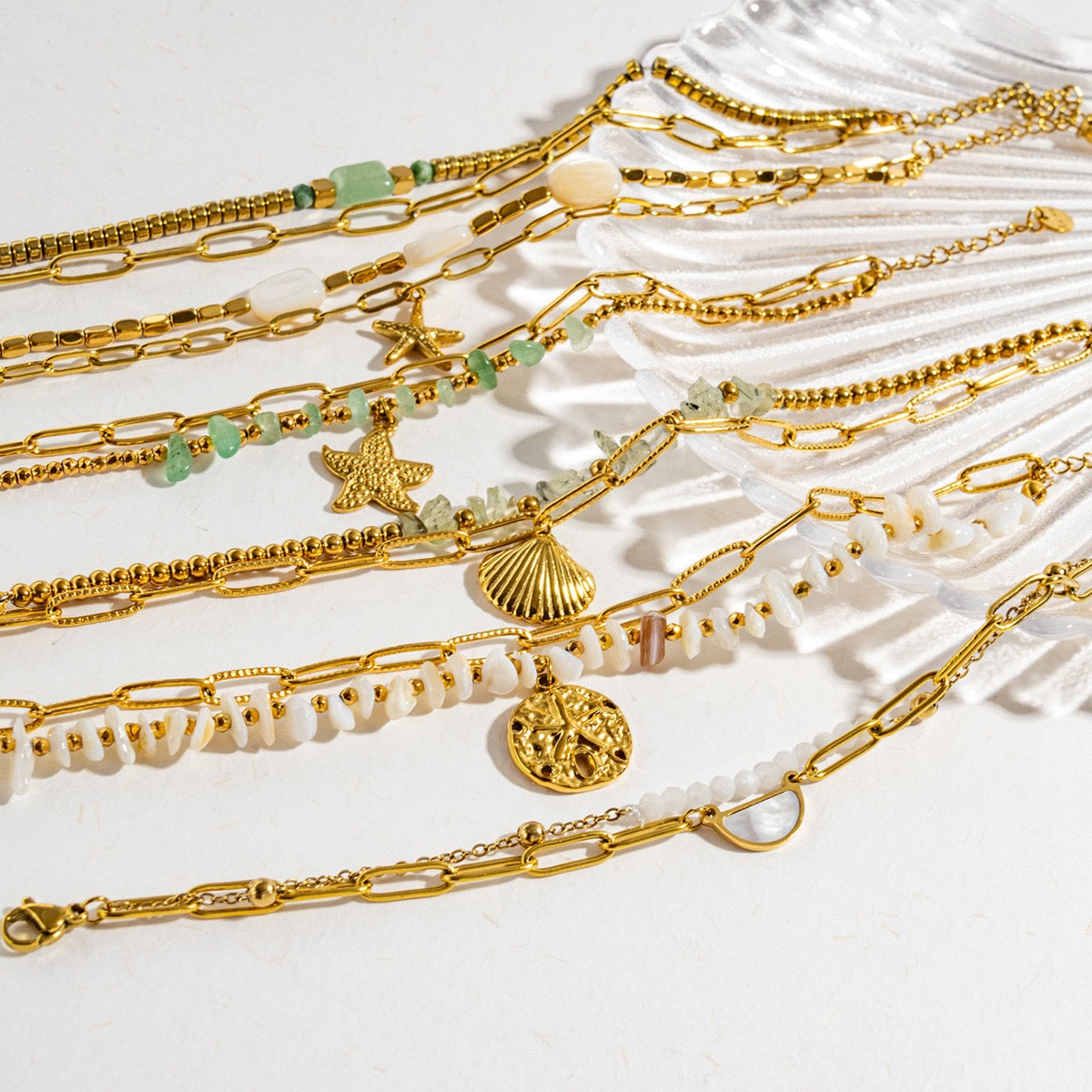 Green stone ocean layer bracelets