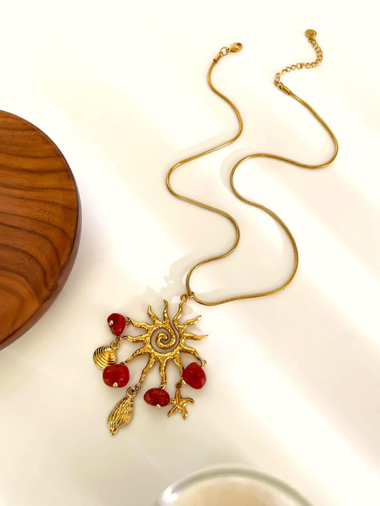 Red sun charm necklace