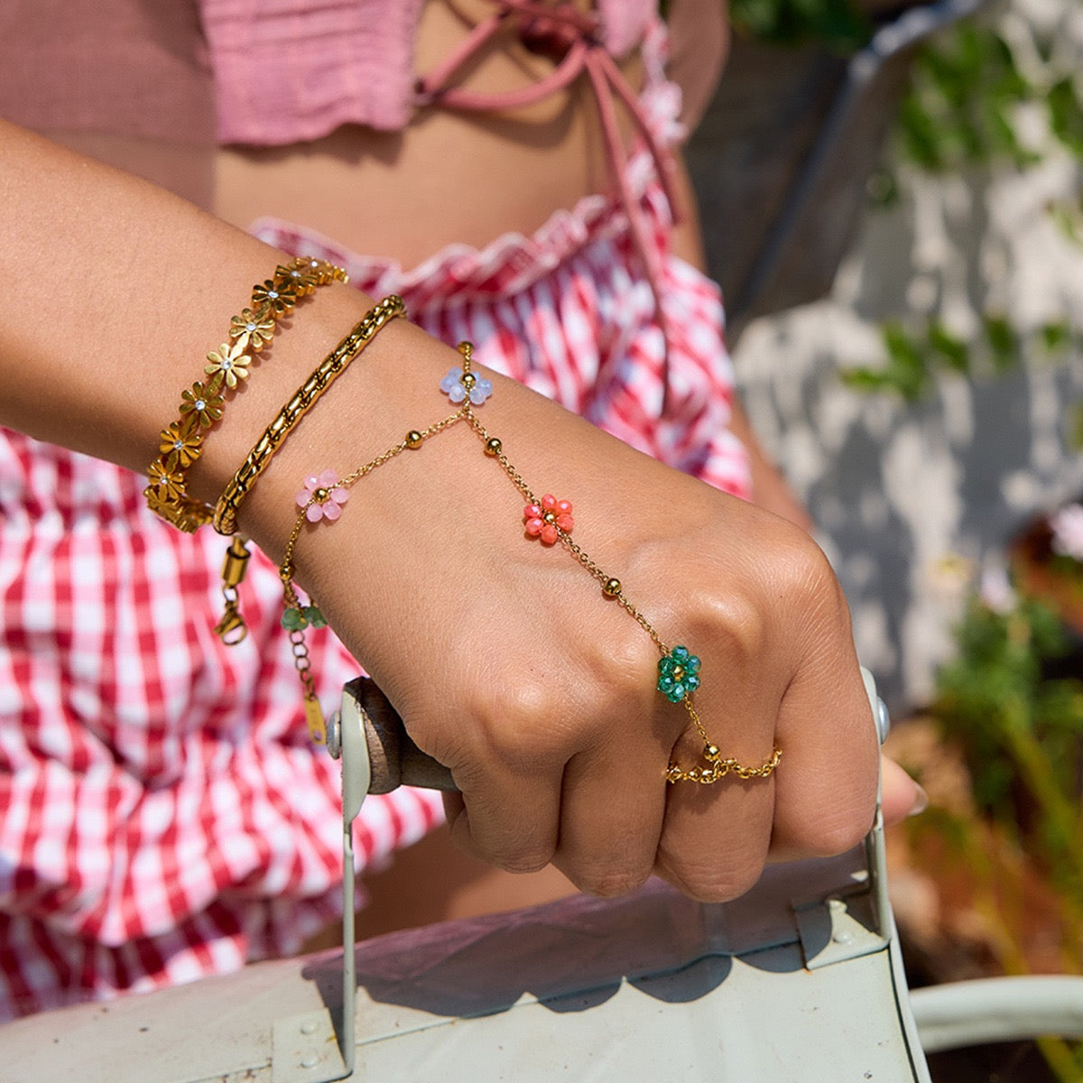 Rainbow flower hand chains