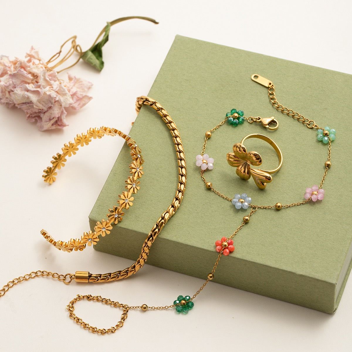 Rainbow flower hand chains