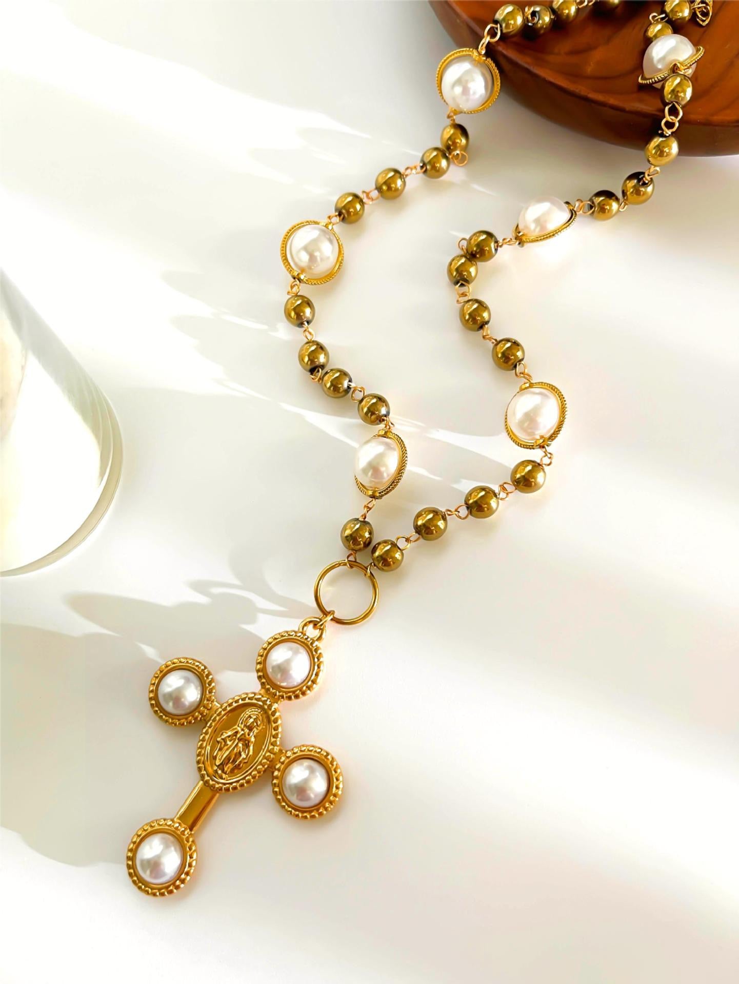 White statement cross necklace