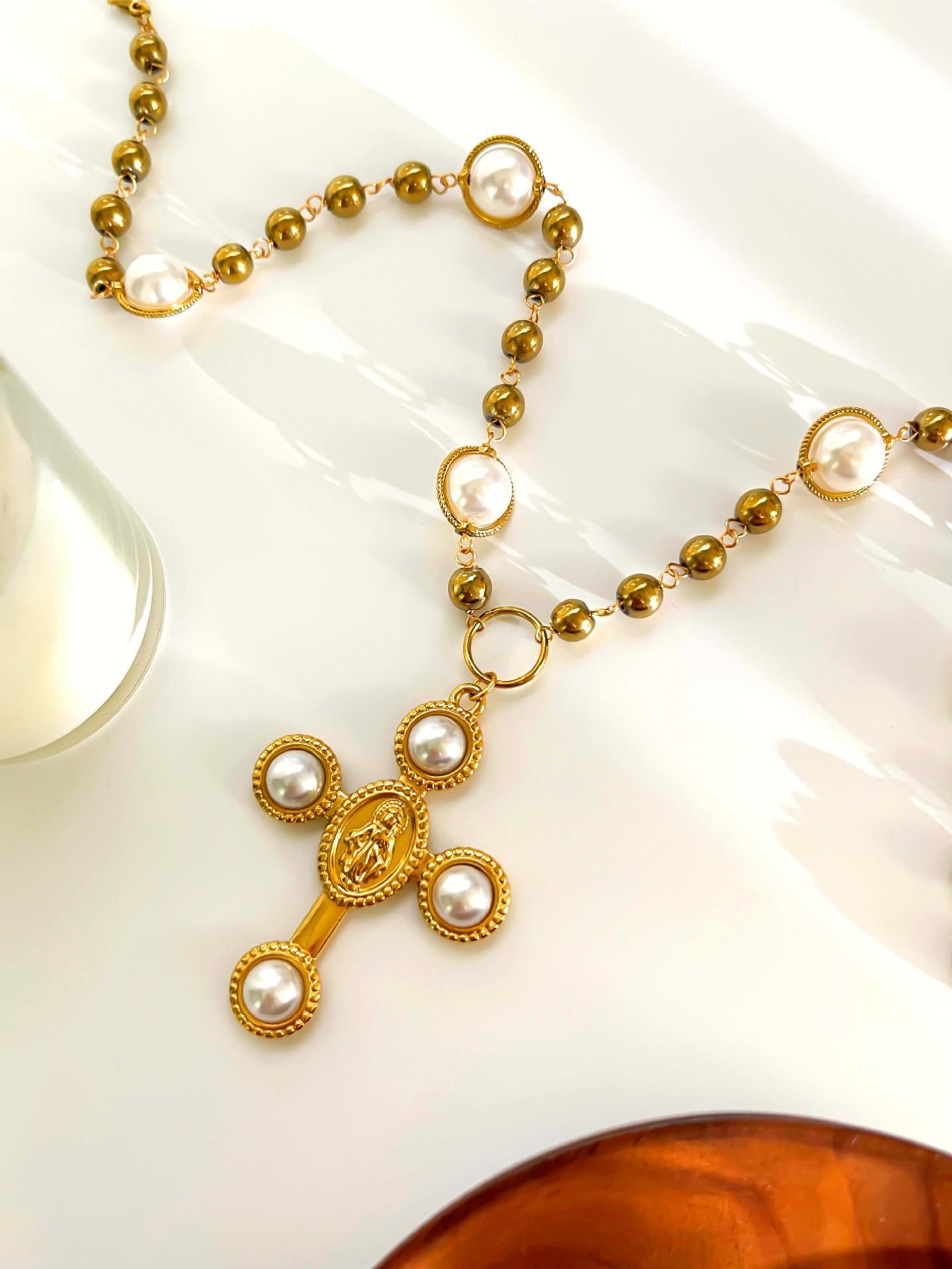 White statement cross necklace