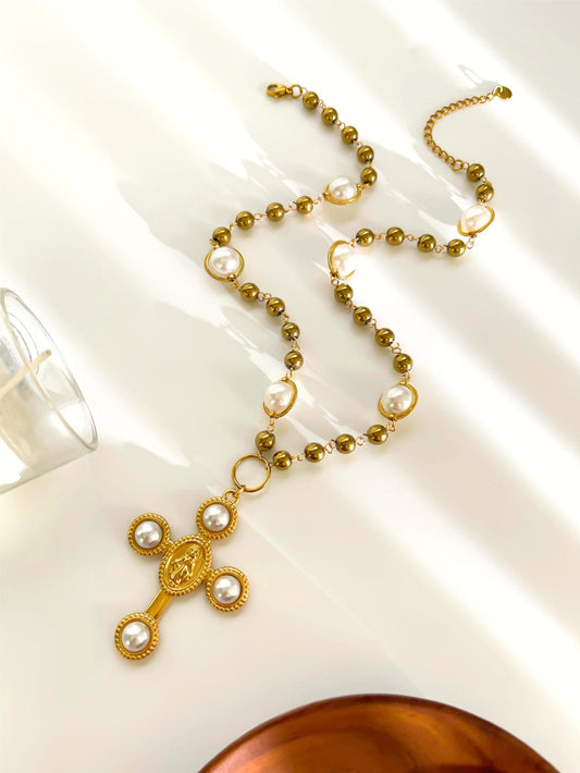 White statement cross necklace