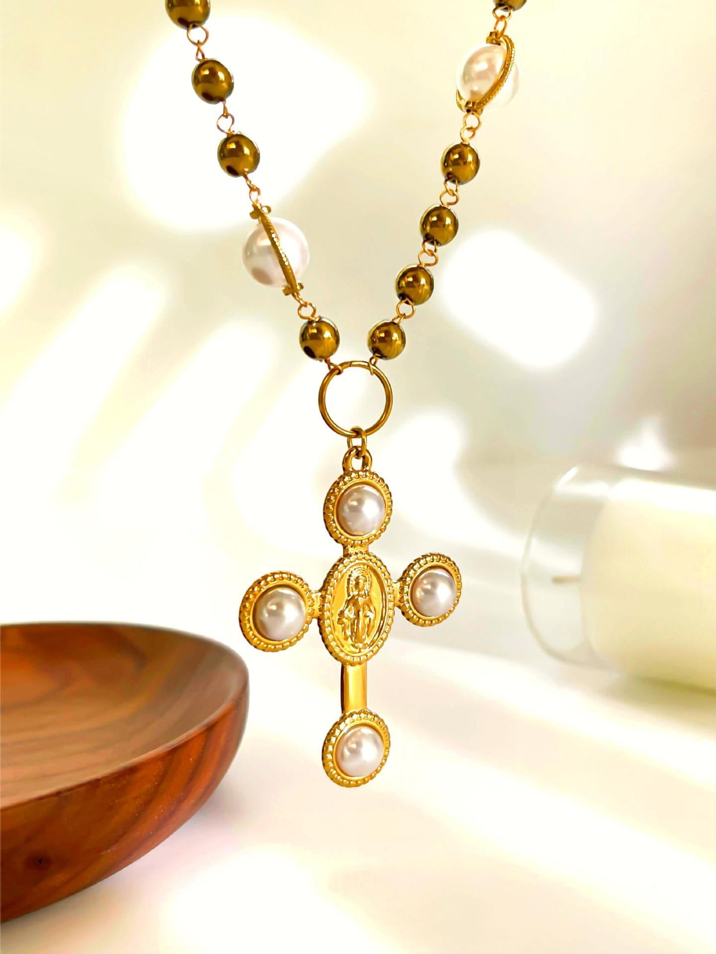 White statement cross necklace