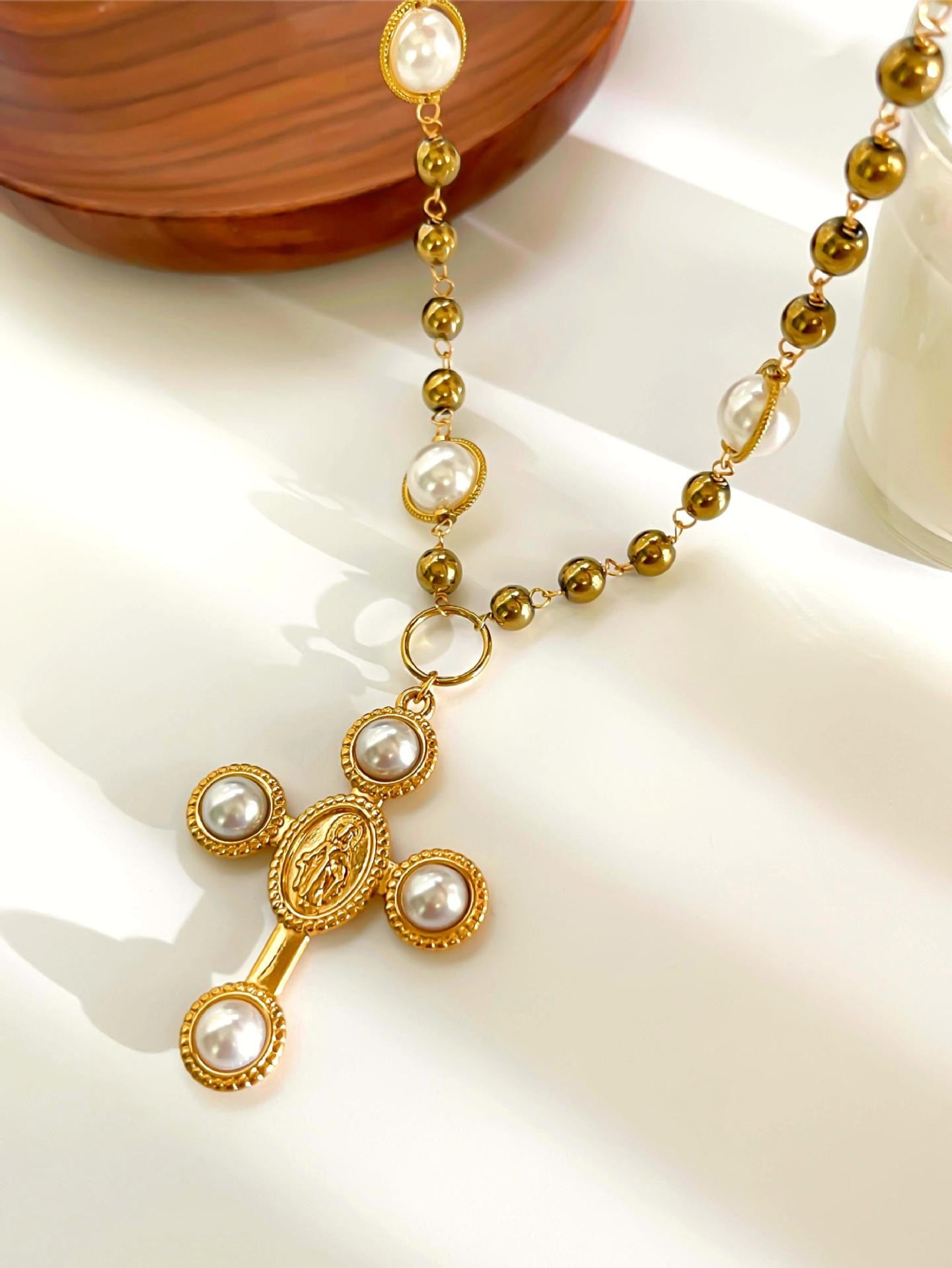 White statement cross necklace