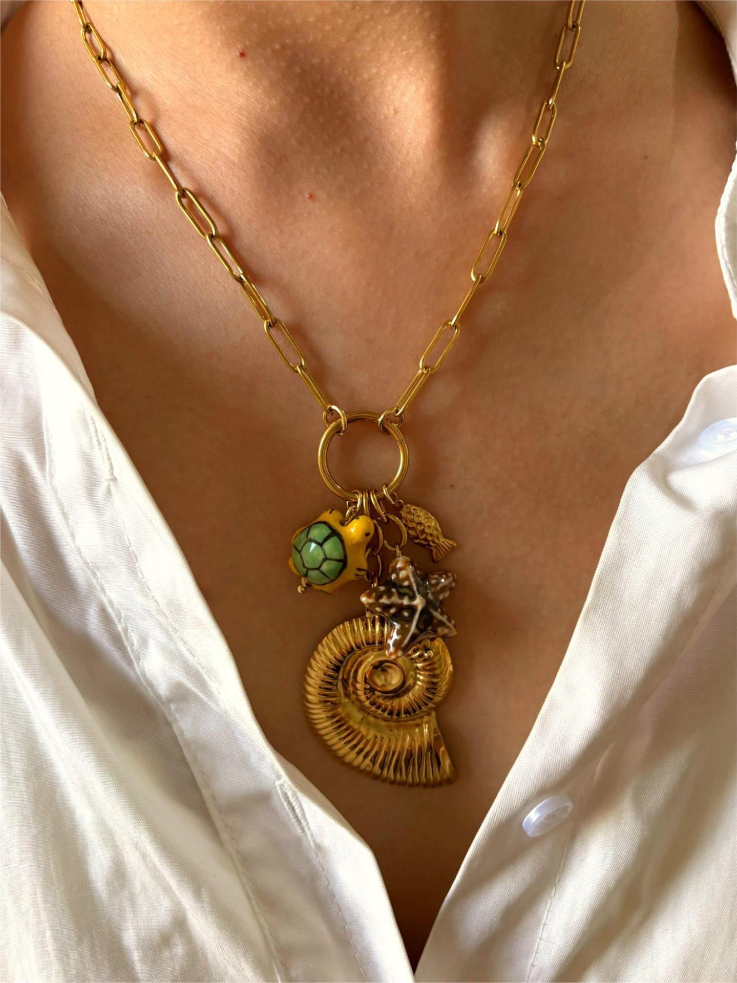 Yellow turtle shell charm necklace