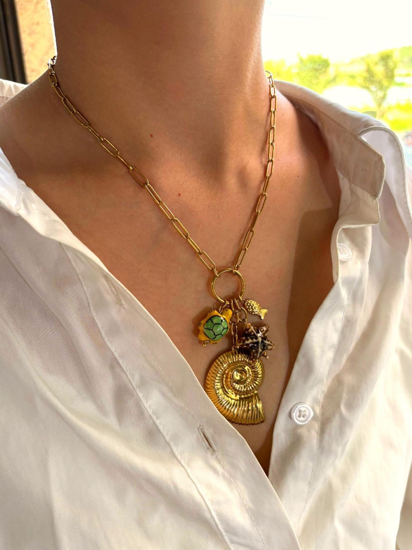 Yellow turtle shell charm necklace