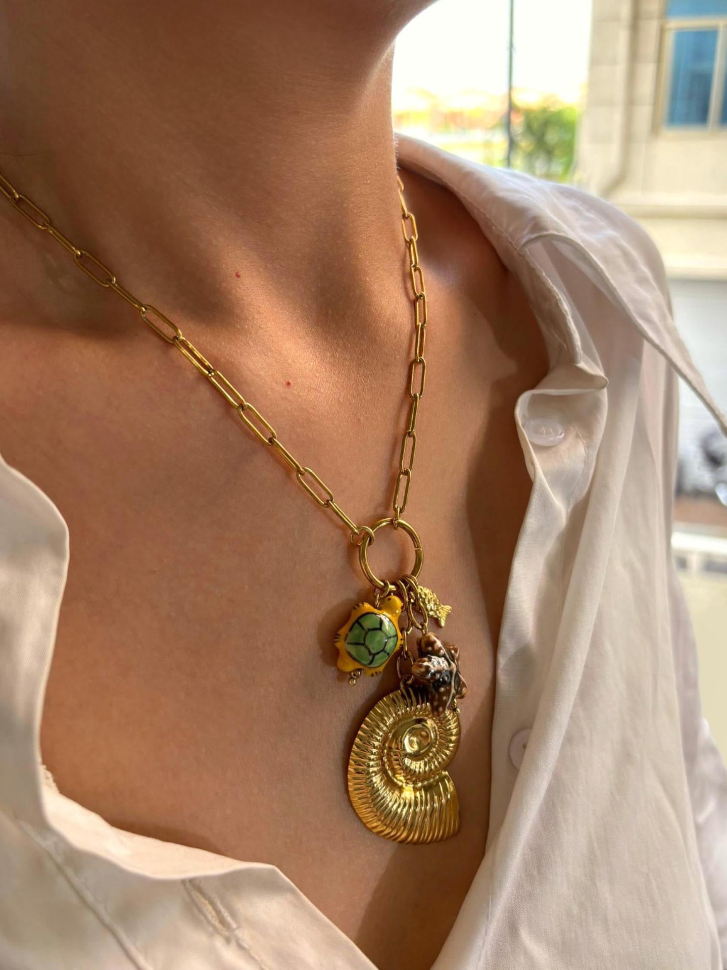 Yellow turtle shell charm necklace