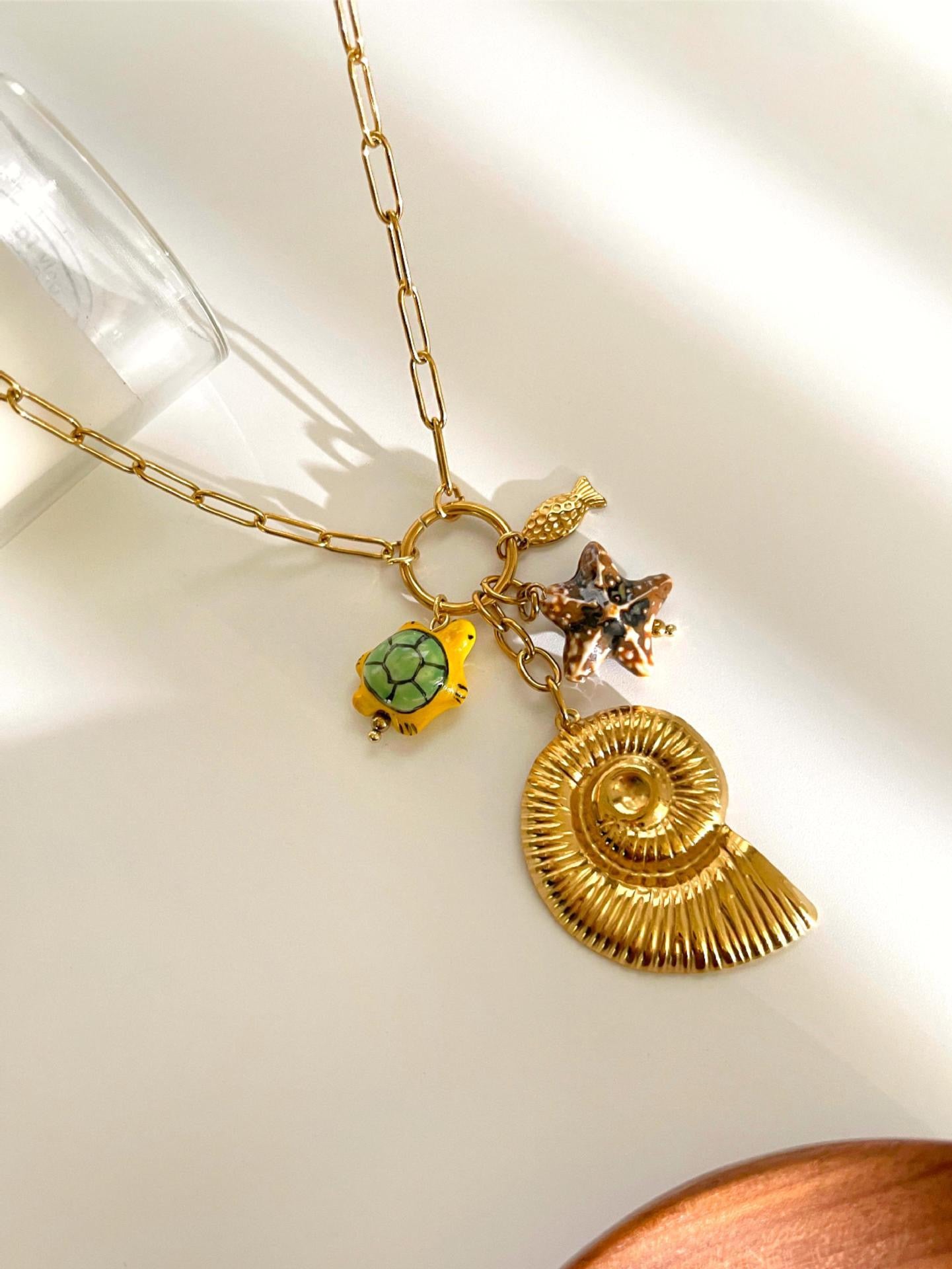 Yellow turtle shell charm necklace