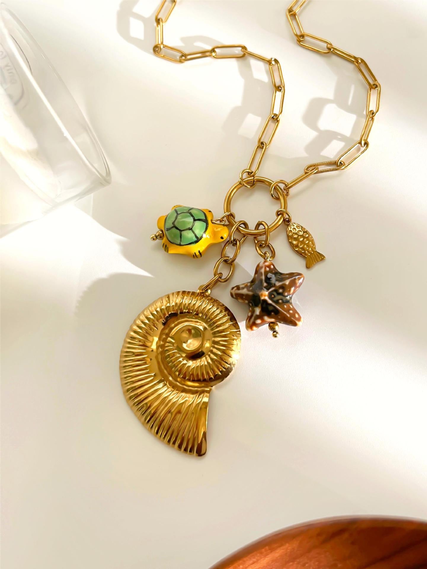 Yellow turtle shell charm necklace